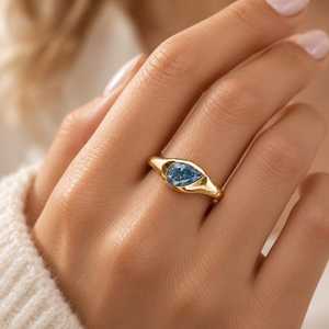 1 CT Fancy Blue Pear Cut Lab Grown Diamond <b>Signet</b> Engagement <b>Ring</b> 10K 14K 18K Solid Gold Fine Jewelry IGI Certified <b>Women</b> - Product Image 6