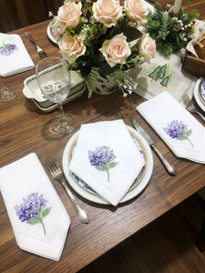 Servilletas de Algodón Bordadas Personalizadas al por Mayor, Servilletas Cuadradas con Dobladillo de Hortensias Moradas, Decoración de Mesa para Bodas, Fiestas y Hogar - Product Image 2