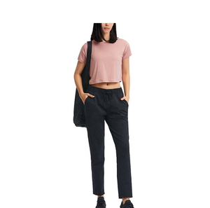Camiseta Corta para Mujer, Cuello Redondo, Manga Corta, Color Sólido, Logotipo Estampado, Ropa Casual de Verano, 100% Algodón Jersey Transpirable - Product Image 3