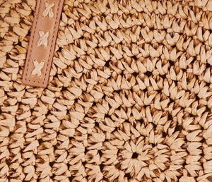 Sac cabas rond en paille tressée avec anses en cuir, style bohème, écologique, sac de plage et de voyage d'été pour femme - Product Image 5
