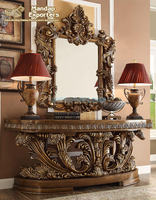 Console miroir en teck sculpté antique, moderne, luxueuse, durable, dorée, personnalisable en couleur et en taille, DST EXPORTS Home