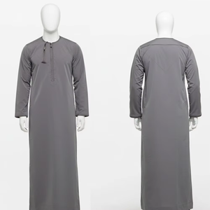 Wholesale Premium Cotton Stand Collar Modest <b>Thobe</b> Islamic Eid Plus Size Floor Length Short Sleeve Quick Dry Breathable 2 Side - Product Image 3