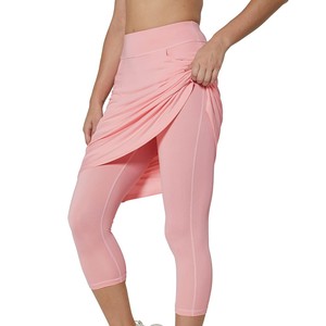 Jupe décontractée modeste pour femme, taille haute, couleur rose unie, mini-jupe trapèze avec poches, respirante, en nylon tricoté, style sportif, toutes saisons - Product Image 6