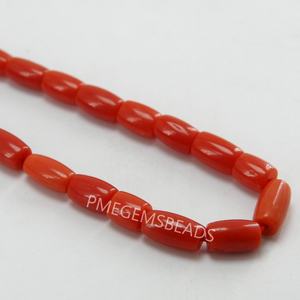 Cuenta de Barril Lisa de Coral Rojo Italiano de 16 Pulgadas, 7x4-5x4 MM Aprox., Tubo Cilíndrico Tipo Tambor, Natural Suelta, Certificada por Terceros PMEGEMSBEADS - Product Image 1