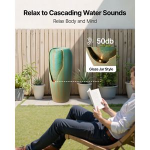 Fontana d'Acqua Moderna da Esterno, Altezza 30,71 cm, Stile Vaso Smaltato, a 1 Livello, con Luce LED, Cascata Contemporanea da Esterno - Product Image 4
