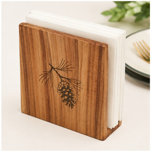 Rustic Handcrafted Mango Wood Napkin Holder <b>Pinecone</b> Engraved Vertical Tissue Stand For Farmhouse Kitchen And Lodge Style Dining - Product Image 6