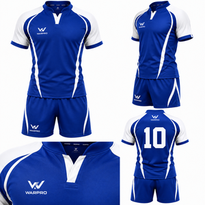 WARPRO Men's Blue White Soccer Jersey Set Short Sleeve Turn-down Collar Moisture Wicking <b>Athletic</b> Fit All Seasons Team Uniform - Product Image 3