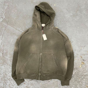 Sweat à capuche homme personnalisé OEM 450G, style vintage délavé, effet soleil, déchiré, vieilli, streetwear bouffant, 100% coton, écologique - Product Image 2