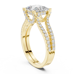 Anillo de Compromiso de Diamantes con Corte Princesa para Mujer, Oro Sólido de 14K, Engaste Pavé, Estilo Clásico - Product Image 4