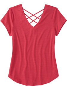 T-shirt décontracté pour femme à col en V et manches courtes, couleur unie, dos ajouré, respirant, coupe classique, en jersey de coton, printemps-été - Product Image 5