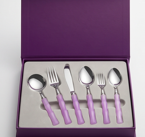Ensemble de couverts modernes avec manches en bambou violet, cuillère, fourchette, couteau, compatibles lave-vaisselle, pour la cuisine et la table - Product Image 6