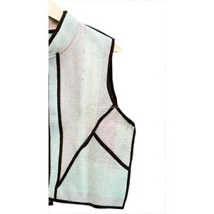 Chaleco de Punto Vintage Azul Claro de Algodón para Mujer, Cuello en V, Casual, con Botones, Prenda Exterior Transpirable, Ecológica, con Parches, Corta, Hecha a Mano - Product Image 5