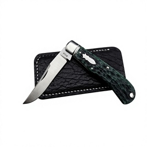 Couteau pliant à lame droite en acier Damas fait main avec manche en bois et étui en cuir, outil de survie pour le camping, vente en gros - Product Image 1