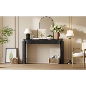 Consolle da ingresso TREXM con finitura effetto legno naturale, piano ovale scanalato e 2 cassetti - Product Image 4