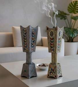 Quemador de Bakhoor de Madera Hecho a Mano con Adornos de Latón, Estilo Árabe, Decoración para el Hogar, Fragancia, Regalo de Ramadán y Eid, Artesanía en Resina - Product Image 4