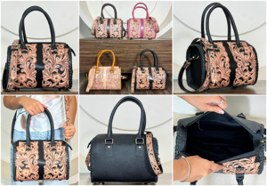 Bolso de Hombro Personalizado Hecho a Mano con Grabado Floral Estilo Western, Bolso Tipo Satchel de Cuero Genuino para Vaqueras, Bolso de Fin de Semana de Velocidad Media - Product Image 3