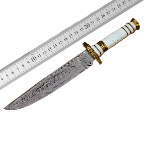 Cuchillo Bowie Táctico de Damasco Hecho a Mano, con Mango de Resina Blanca, Personalizable, Hoja Fija de Acero de Damasco, Multifuncional para Camping - Product Image 6