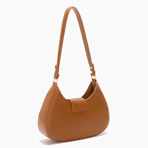 Sac à bandoulière antivol minimaliste en cuir PU marron avec sangle arquée, fermeture éclair et compartiment pour ordinateur, style féminin - Product Image 2