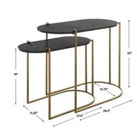 Ensemble de 2 tables gigognes modernes et contemporaines en métal avec plateau en verre, finition thermolaquée, meubles portables pour salle à manger, salon et maison