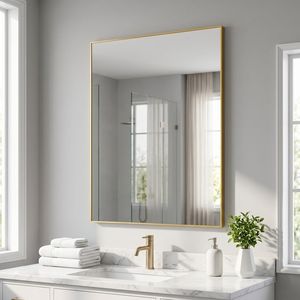 32x40 Inch <b>Rectangular</b> <b>Gold</b> Metal Frame Wall Mounted Bathroom <b>Mirror</b> - Product Image 1