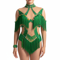 Combinaison de majorette personnalisée pour femme, verte, avec strass, franges, sequins, maille, costume de danse, performance, OEM