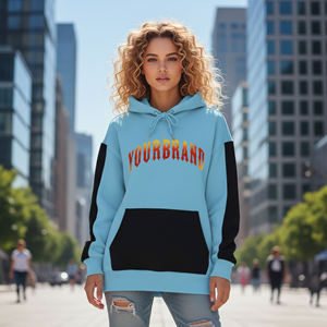 Sudadera con Capucha Azul Claro de Alta Calidad para Mujer, Manga Larga, Tejido de Algodón, Informal, para Otoño, con Logotipo Frontal y Bolsillos - Product Image 1