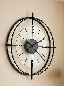 Horloge murale moderne de luxe en métal, grande horloge ronde à double anneau, design minimaliste noir, art mural décoratif contemporain pour la maison - Product Image 3
