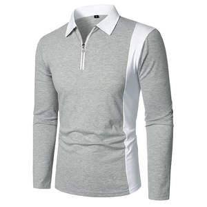 Polo de Manga Larga para Hombre, Gris con Paneles Blancos, Cuello con Cierre, Transpirable, Estilo Casual Elegante - Product Image 1
