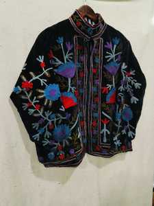 Chaqueta de Mujer Bordada a Mano, Tejida, Transpirable, de Terciopelo, con Cuello Alto, Manga Larga, Diseño Floral, Abrigo de Invierno - Product Image 3