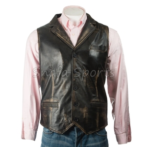 Chaleco de Piel de Oveja Marrón para Hombre, Estilo Bomber, Piel de Cordero Premium, Botones, Ligero, Sin Mangas - Product Image 2