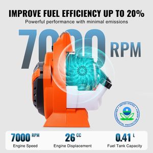 Soffiatore a Benzina Portatile 26CC 2 Tempi 21V con Volume d'Aria di 425CFM e Velocità di 156MPH e Serbatoio Carburante - Product Image 3