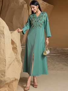 Luxury Modest Polyester Abaya <b>Dress</b> <b>for</b> Women <b>Long</b> Sleeve Ankle Length Dubai Embroidery Custom Colors & Sizes Wholesale - Product Image 6