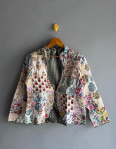 Chaqueta Acolchada con Bordado Floral para Mujer, Primavera, Algodón, Cuello Chal, Manga Larga, Largo Regular, REGALO PARA ELLA - Product Image 1