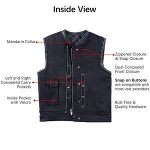 <b>Men</b> Genuine <b>Leather</b> Motorcycle Vest Sleeveless <b>Jacket</b> Stand Collar Zipper Solid Front Multiple Pockets Club Style Winter Riding - Product Image 4