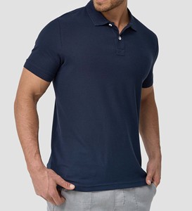 Men's Navy <b>Blue</b> Short Sleeve <b>Polo</b> <b>Shirt</b> Cotton Pique Knitted Casual Solid Color Breathable Regular Fit - Product Image 4
