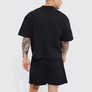 Camiseta de corte cuadrado de algodón pesado de 300 g/m² con logo personalizado, estilo streetwear, top corto gráfico, camiseta oversize de corte holgado para hombre - Product Image 3