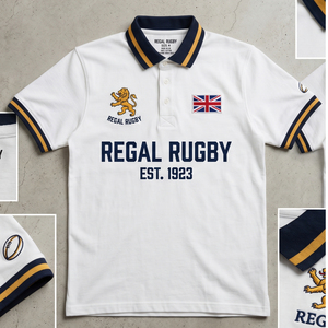 Regal Rugby White Polo Shirt Short Sleeve Embroidered Rugby Jersey Turn-<b>down</b> Collar Training Football Jerseys Tops - Product Image 1