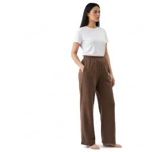 Pantalones Jogger Anchos Marrones para Mujer, Cintura Alta Elástica, Ajuste Holgado, Suaves, Casuales, para Descansar, Fabricante OEM Personalizado - Product Image 1