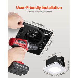 Ventilatore da Bagno 110 CFM con Luce LED, Motore AC Premium, a Soffitto, Tre Velocità, Temperatura Colore, 1.5 Sones, Bassa Rumorosità - Product Image 4