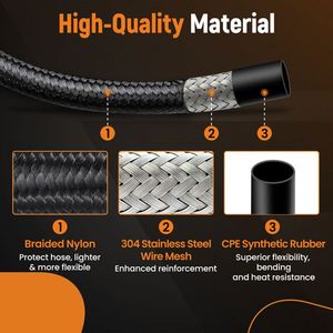 20 AN20 Stainless Steel Nylon Braided Fuel Line Oil Hose 5 Feet Black Fuel Pump & Parts - Product Image 2