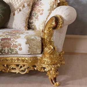 Ensemble de canapés Emma Luxury Classic Royal en bois d'acajou sculpté, finition blanc et or, design français, meubles de salon - Product Image 4
