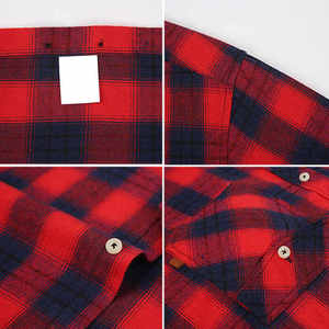 Men's Red Plaid Long Sleeve Casual <b>Shirt</b> Full Button Down <b>Collar</b> Flannel Fabric Breathable Autumn Wear - Product Image 5