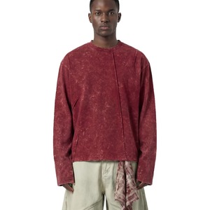 T-shirt à manches longues col rond en molleton français délavé sur mesure pour homme, coupe ample vintage vierge - Product Image 3