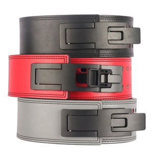 Leather <b>Weight</b> Lifting <b>Belt</b> Adjustable Waist Support Buckle Closure Unisex Strength <b>Training</b> Gray Red Black - Product Image 5
