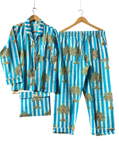 Ensemble de pyjama pour femme 100% coton, imprimé numérique, haut à manches longues, pantalon long, vêtements de nuit d'été, séchage rapide - Product Image 1