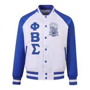 เสื้อแจ็คเก็ตบอมเบอร์ผ้าซาตินสีขาว Phi Beta Sigma สำหรับผู้ชาย สวมใส่สบาย ผ้าคุณภาพพรีเมียม เสื้อผ้าสำหรับสมาคมพี่น้องชาวกรีก เสื้อคลุมลำลอง - Product Image 2