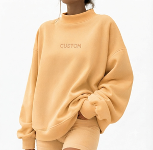 Blank Cotton <b>Fleece</b> <b>Women</b> Oversized Mockneck Sweatshirt Relaxed Fit Premium Everyday Casual Apparel - Product Image 1