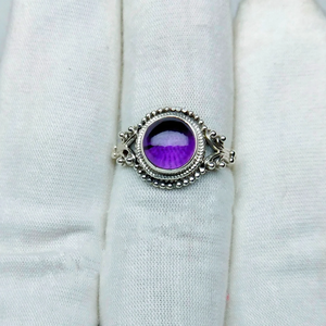 Bague en améthyste violette, argent 925, faite à la main, pour femme, style bague de fiançailles à taille ronde - Product Image 2
