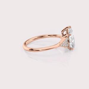 IGI Certified Pear Cut Lab Grown Diamond Engagement <b>Ring</b> 9K White / Rose & Yellow Gold Pavé Side Stone Bridal <b>Ring</b> - Product Image 3
