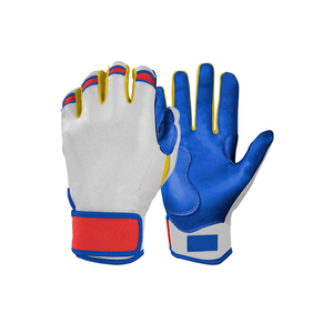 White Blue Yellow <b>Red</b> Leather Baseball/Softball Batting <b>Gloves</b> Right Hand Padded Hook And Loop Closure Unisex Adult Training OEM - Product Image 1